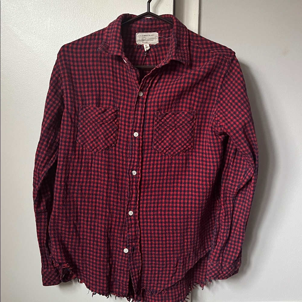 Current Elliott fringe Red and Black Checkered Button-Up Shirt. size 1
